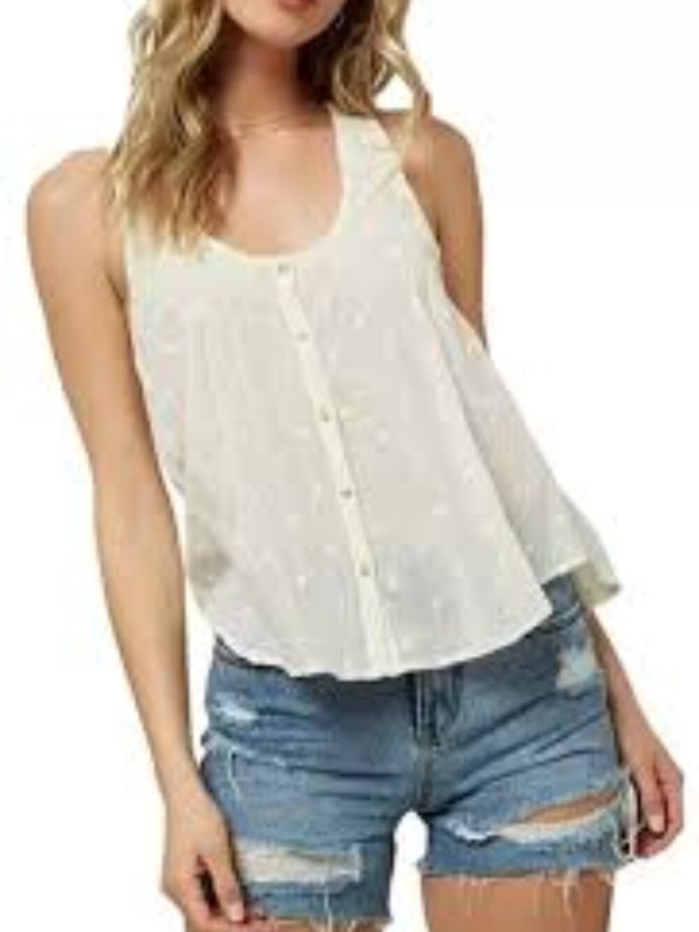 O'Neill Ivory Textured Button-Front‎ Camisole Size XXL